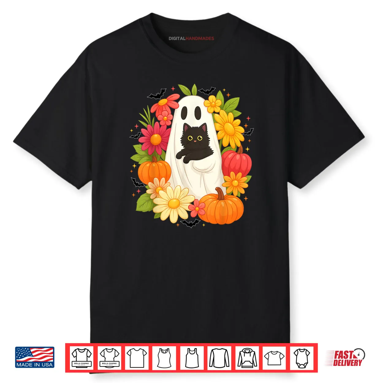 Ghost Floral Black Cat Groovy Vintage Boo Halloween Shirt Ghost Floral Black Cat Groovy Vintage Boo Halloween Shirt