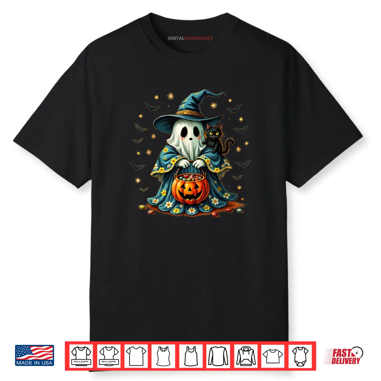 Ghost Holding Black Cat Groovy Floral Halloween Shirt Ghost Holding Black Cat Groovy Floral Halloween Shirt