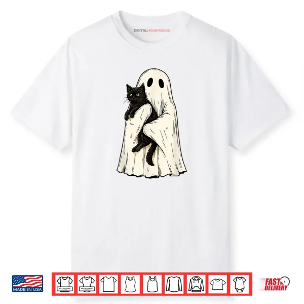 Ghost Holding Black Cat Vintage Halloween Shirt