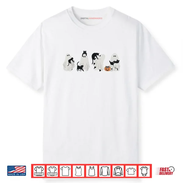 Ghost and Black Cat Cute Ghost Holding Cat Halloween Shirt