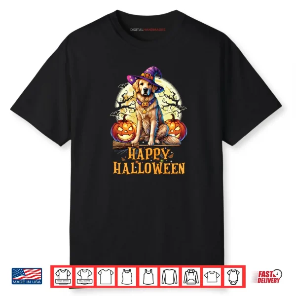 Golden Retriever Dog Lover Witch Hat Scary Funny Halloween Shirt