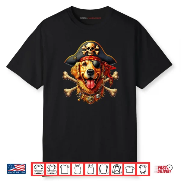Golden Retriever Pirate Crossbones Halloween Shirt