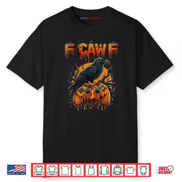 Halloween Gamer Pumpkin Dripping Gaming Crow Raven Bird Drip Shirt