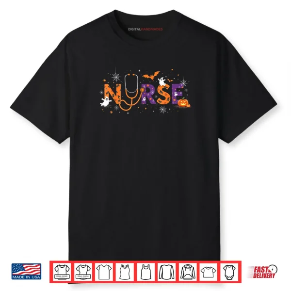 Halloween Nurse 2025 Funny Letter Nursing School Life Fall Shirt