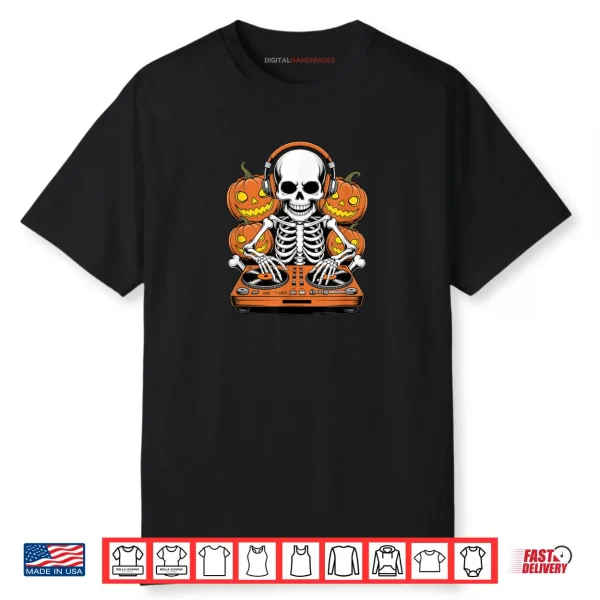 Halloween Skeleton DJ Music Disc Jockey Shirt
