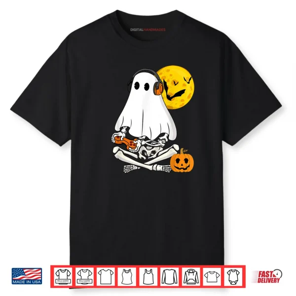 Halloween Skeleton Ghost Gamer Scary Pumpkin Shirt
