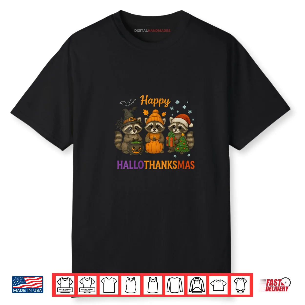 Happy Hallothanksmas Raccoon Halloween Christmas Shirt Happy Hallothanksmas Raccoon Halloween Christmas Shirt