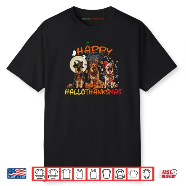 Happy Halloween Thanksgiving Christmas German Shepherd Xmas Shirt