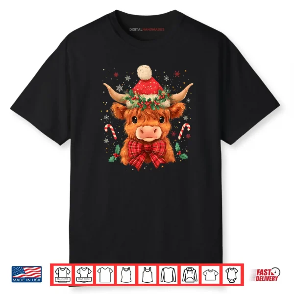 Highland Cow Mooey Xmas Heifer Santa Hat Cute Christmas Shirt