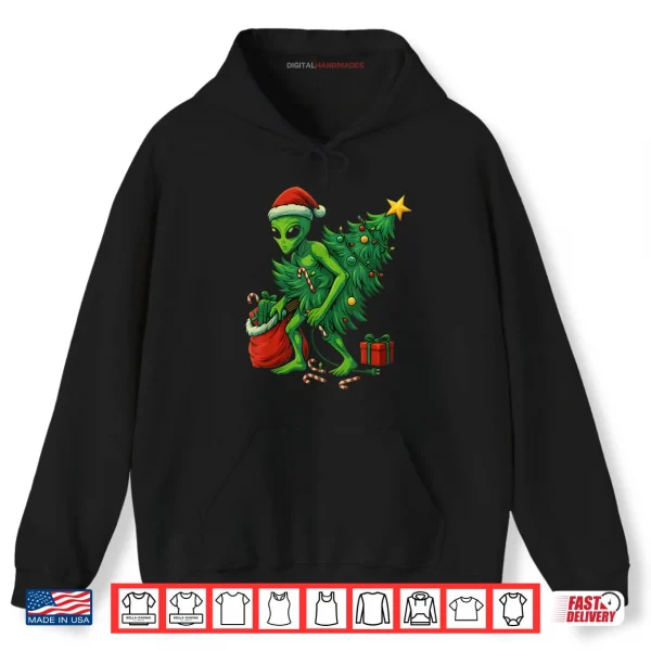 Hoodie Alien Christmas Tree Lights Xmas Shirt