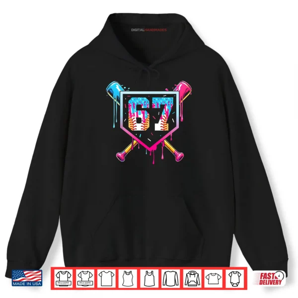 Hoodie Baseball Ice Cream Drip Number 67 Player 67th Birthday Shirt