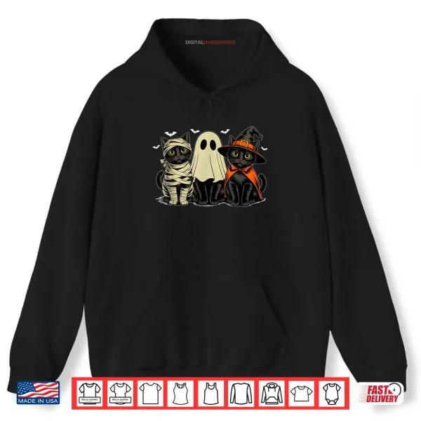Hoodie Black Cat Ghost Witch Scary Pumpkin Funny Halloween Shirt