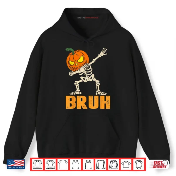 Hoodie Bruh Skeleton Halloween Dabbing Boys Pumpkin Jack O Lantern Shirt