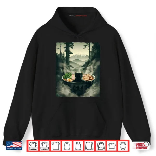 Hoodie Cat Ramen Mount Fuji Zen Aesthetic Funny Japanese Shirt