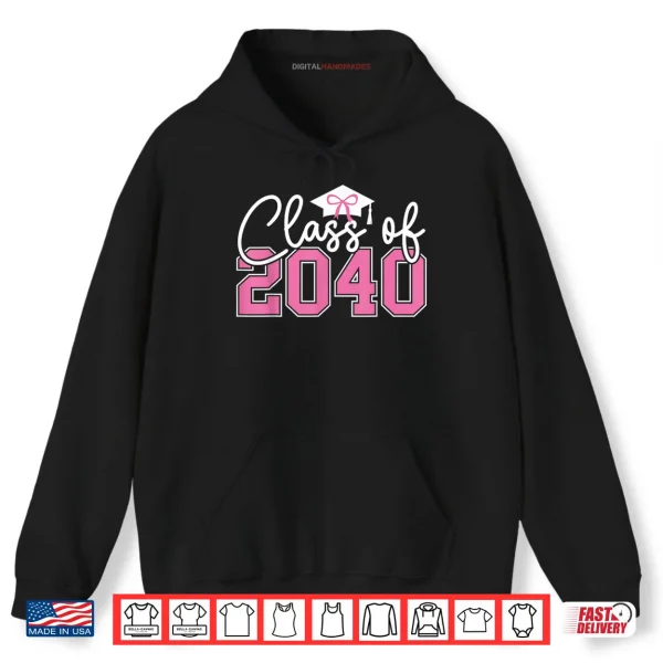 Hoodie Class of 2040 Grow with Me 2040 Graduation Pink Bow Shirt