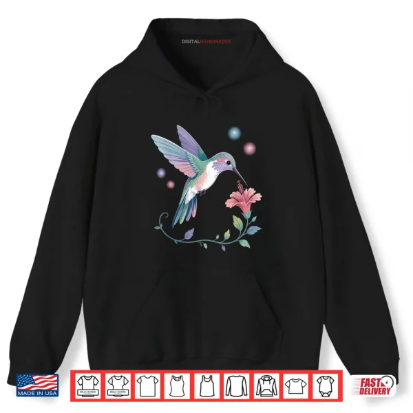 Hoodie Colorful Cute Hummingbird Flower Nature Art Bird Lovers Shirt