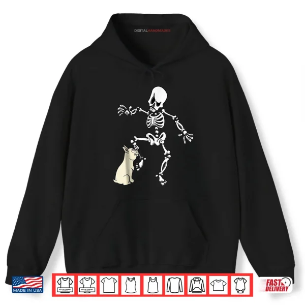 Hoodie Cream French Bulldog Biting Skeleton Leg Halloween Shirt