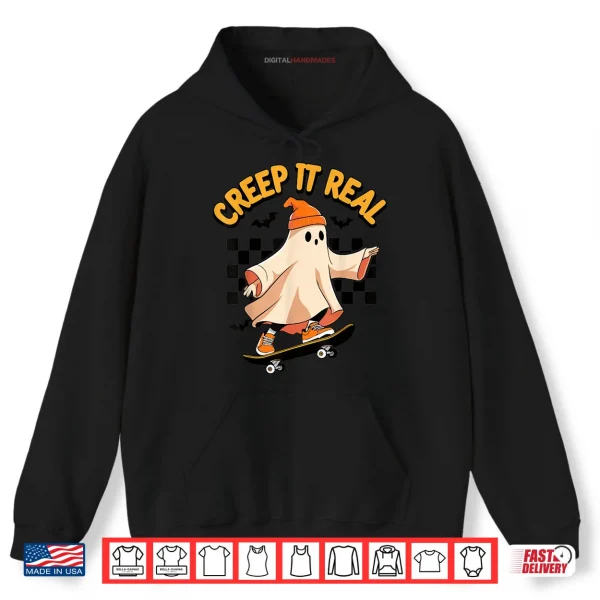 Hoodie Creep It Real Spooky Ghost Skateboard Halloween Costume Shirt