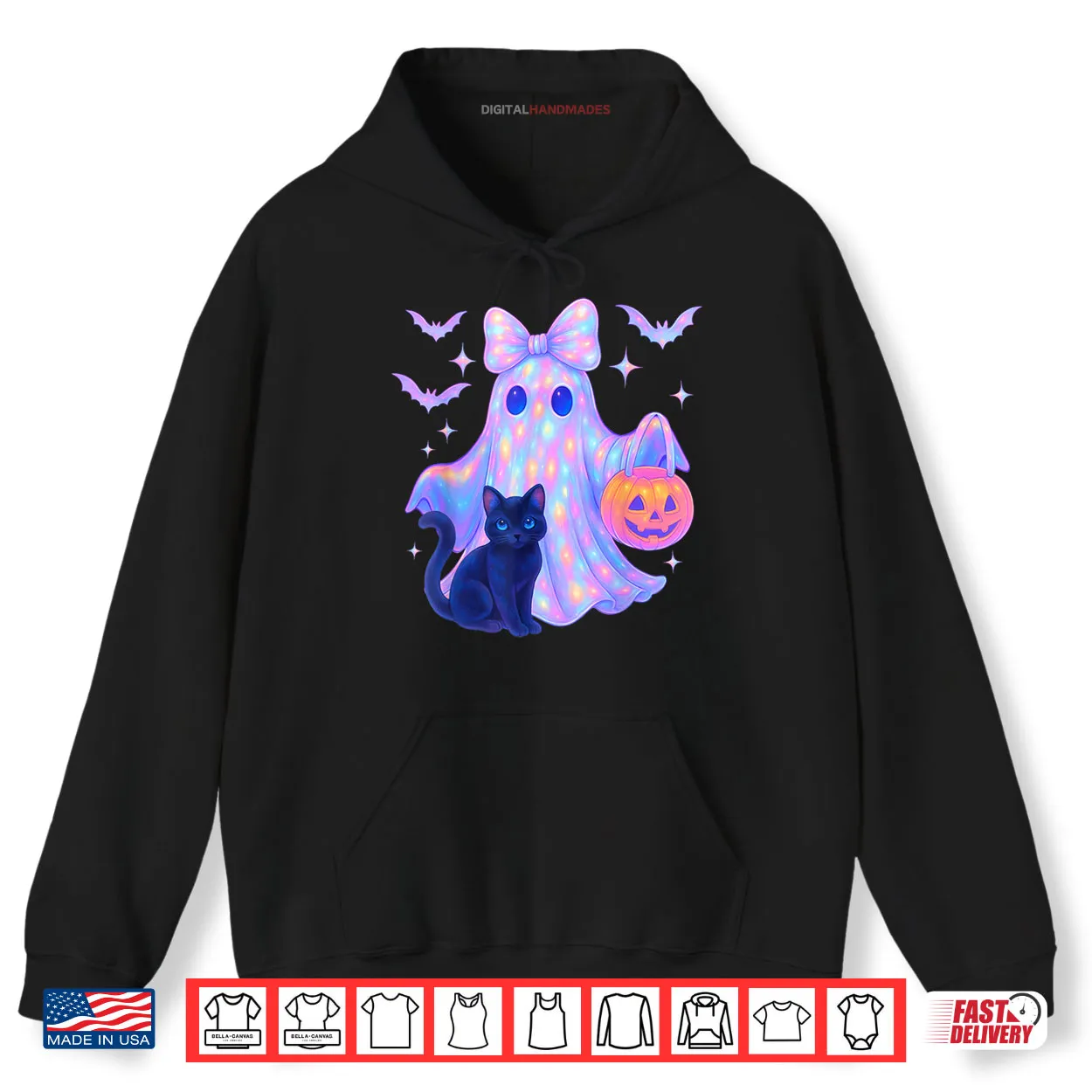 Floral Colorful Ghost Black Cat Coquette Bow Halloween Shirt Floral Colorful Ghost Black Cat Coquette Bow Halloween Shirt