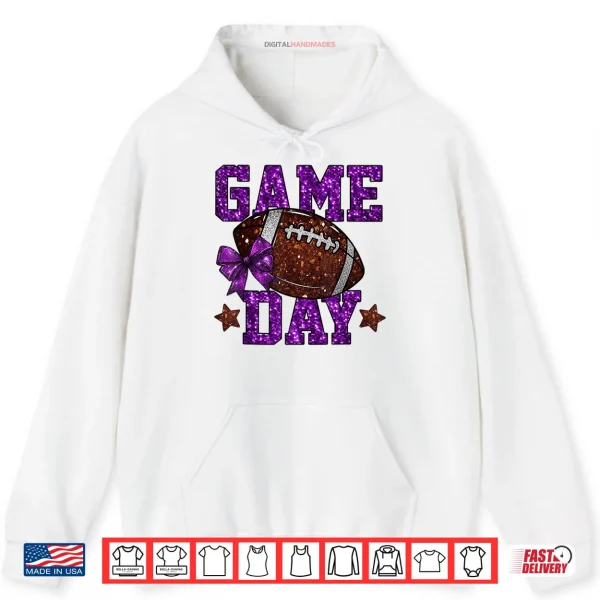 Hoodie Game Day Touchdown Football Mom Girls Go Cheer Purple Shirt