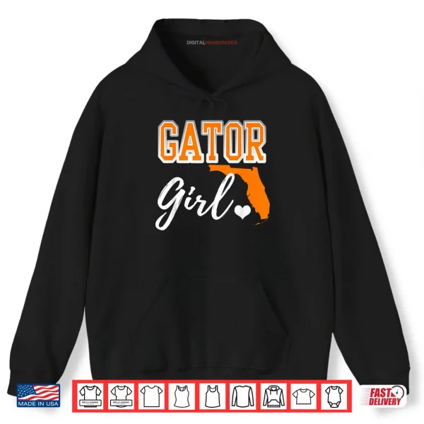 Hoodie Gator Girl Florida Heart Map Shape Souvenir Gift Shirt