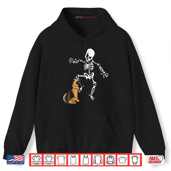 Hoodie German Shepherd Biting Skeleton Leg Halloween Shirt