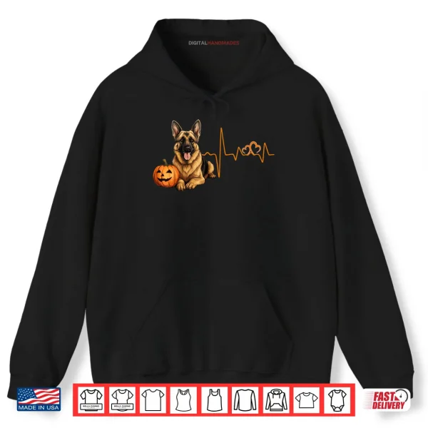 Hoodie German Shepherd Dog Pumpkin EKG Heartbeat Halloween Costume Shirt