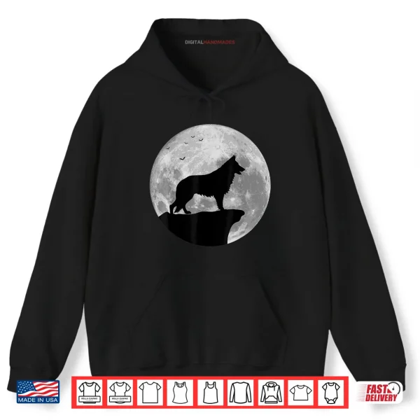 Hoodie German Shepherd Silhouette In The Moon Halloween Costume Shirt