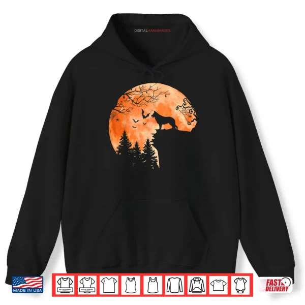 Hoodie German Shepherd and Moon Silhouette Dog Lover Halloween Shirt