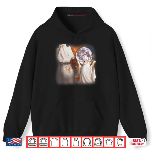 Hoodie Ghost Cat Howling at Moon Weird Cat Meme Halloween Shirt