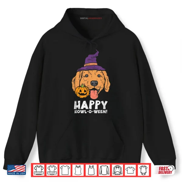 Hoodie Golden Retriever Witch Happy Howl O Ween Funny Halloween Dog Shirt
