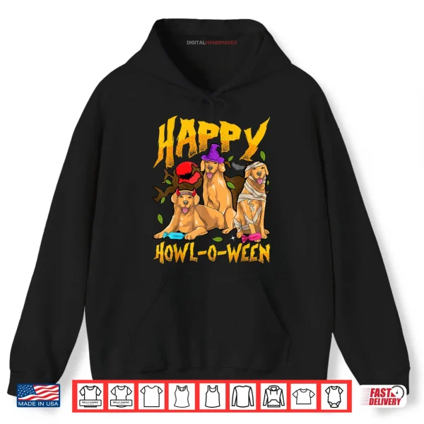 Hoodie Halloween Golden Retriever Mom Dad HAPPY HOWL O WEEN Goldies Shirt