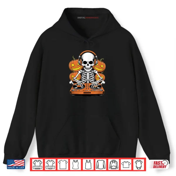 Hoodie Halloween Skeleton DJ Music Disc Jockey Shirt 1 1