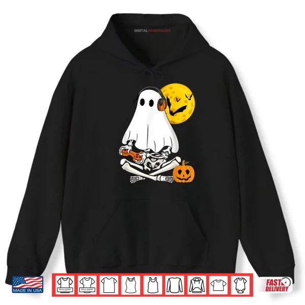 Hoodie Halloween Skeleton Ghost Gamer Scary Pumpkin Shirt
