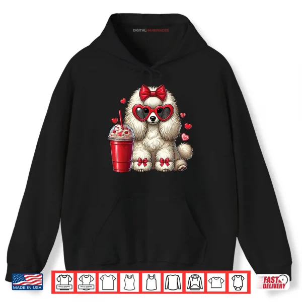 Hoodie Poodle Dog Drinking Coffee Valentines Day Bow Dog Lovers Shirt