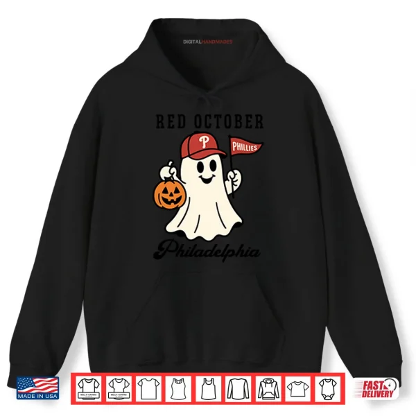 Hoodie Red October Philadelphia Phillies Halloween Ghost Shirt