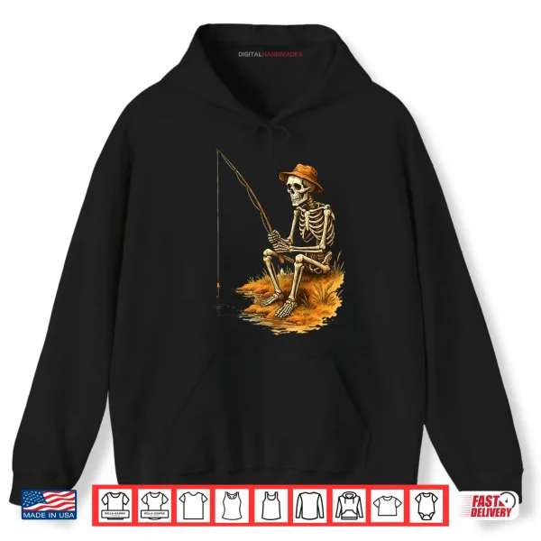 Hoodie Skeleton Fishing Funny Halloween Costume Shirt