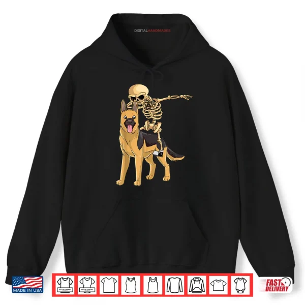 Hoodie Skeleton Riding German Shepherd Lazy Halloween Costume Dog Shirt