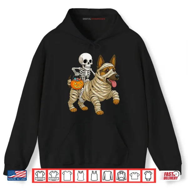 Hoodie Skeleton Riding Mummy German Shepherd Dog Halloween Funny Shirt