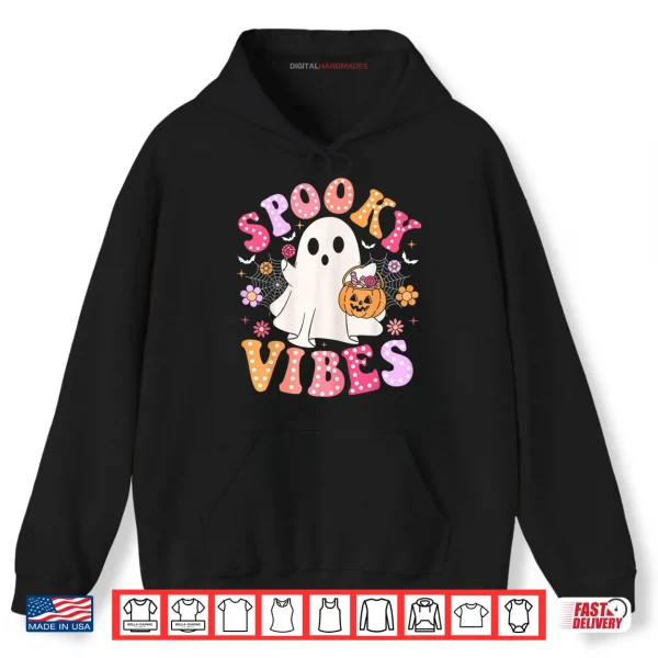 Hoodie Spooky Vibes Ghost Retro Groovy Halloween Shirt