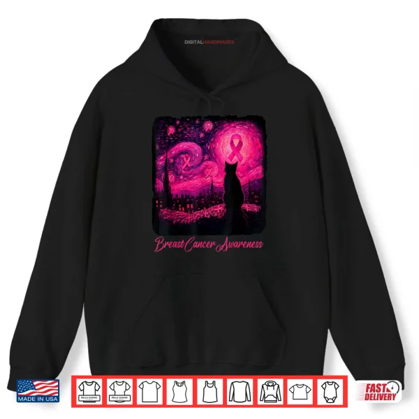 Starry Night Van Gogh Cat Halloween Breast Cancer Awareness Shirt 2 Hoodie Starry Night Van Gogh Cat Halloween Breast Cancer Awareness Shirt