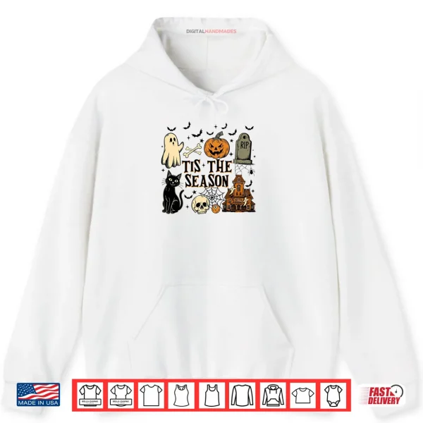 Hoodie Tis The Season Ghost Halloween Pumpkin Spooky Vibes Cat Shirt