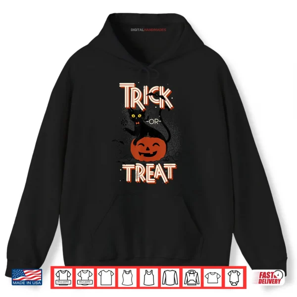 Hoodie Trick or Treat Black Cat on Pumpkin Halloween Shirt