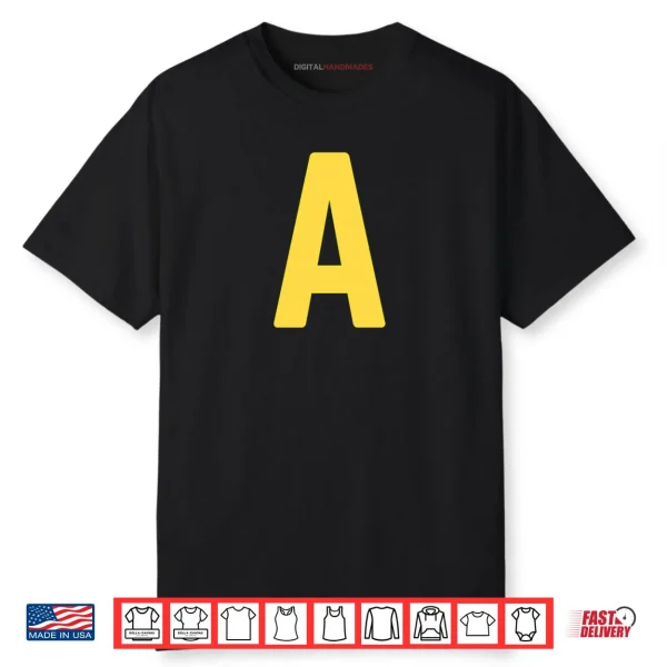 Letter A Yellow On Red Halloween Costume Party Shirt