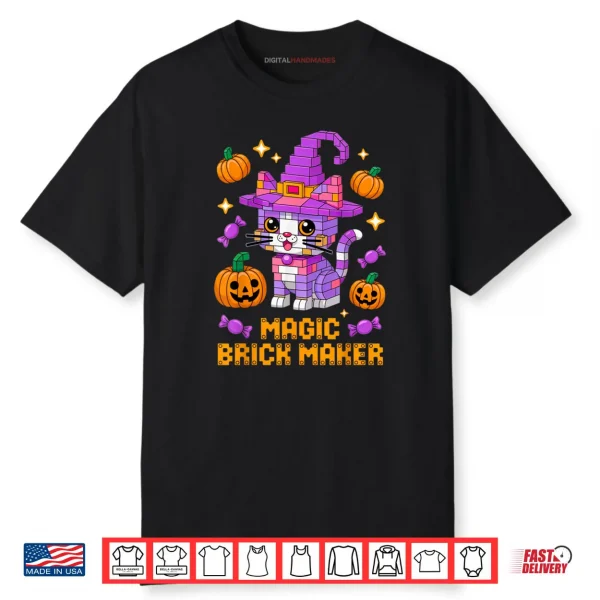 Master Builder Halloween Cat Lover Building Bricks Blocks Shirt
