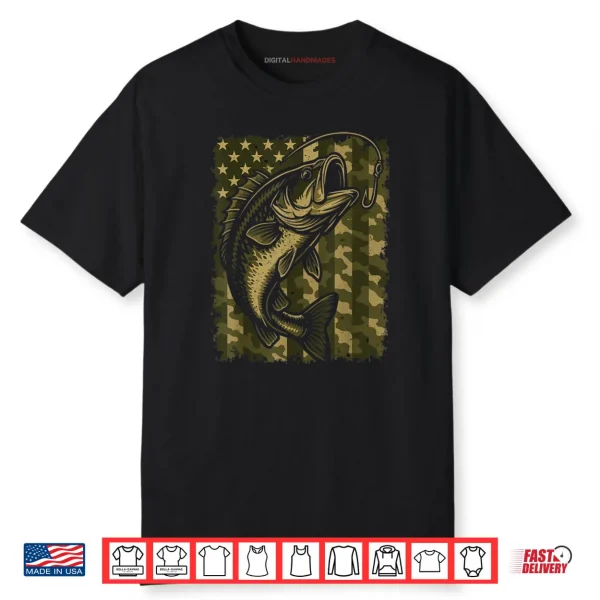 Patriotic Bass Fishing Camouflage American Flag Shirt