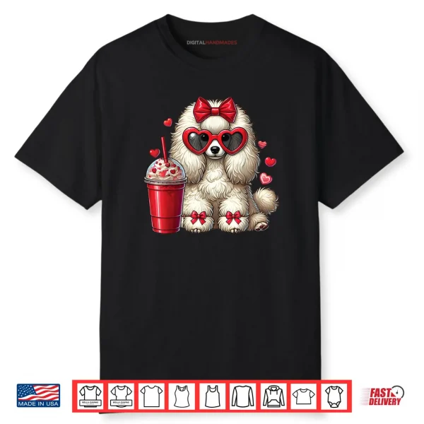 Poodle Dog Drinking Coffee Valentine’s Day Bow Dog Lovers Shirt