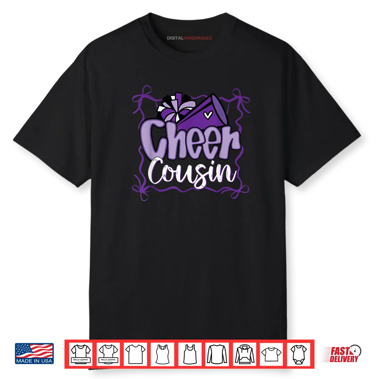Purple Coquette Pom Poms Bow Cheer Cousin Cheerleader Girl Shirt Purple Coquette Pom Poms Bow Cheer Cousin Cheerleader Girl Shirt