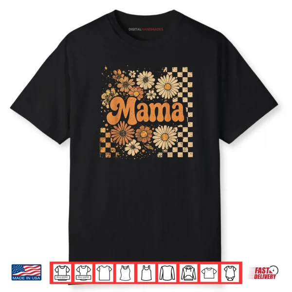 Retro Checkered Mama Pumpkin Flower Fall Autumn Halloween Shirt