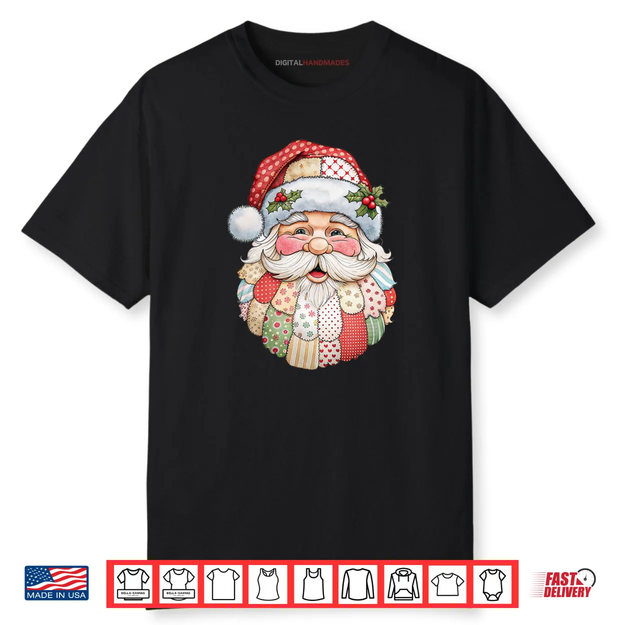Santa Claus Face Patchwork Folk Art Christmas Xmas Shirt Santa Claus Face Patchwork Folk Art Christmas Xmas Shirt